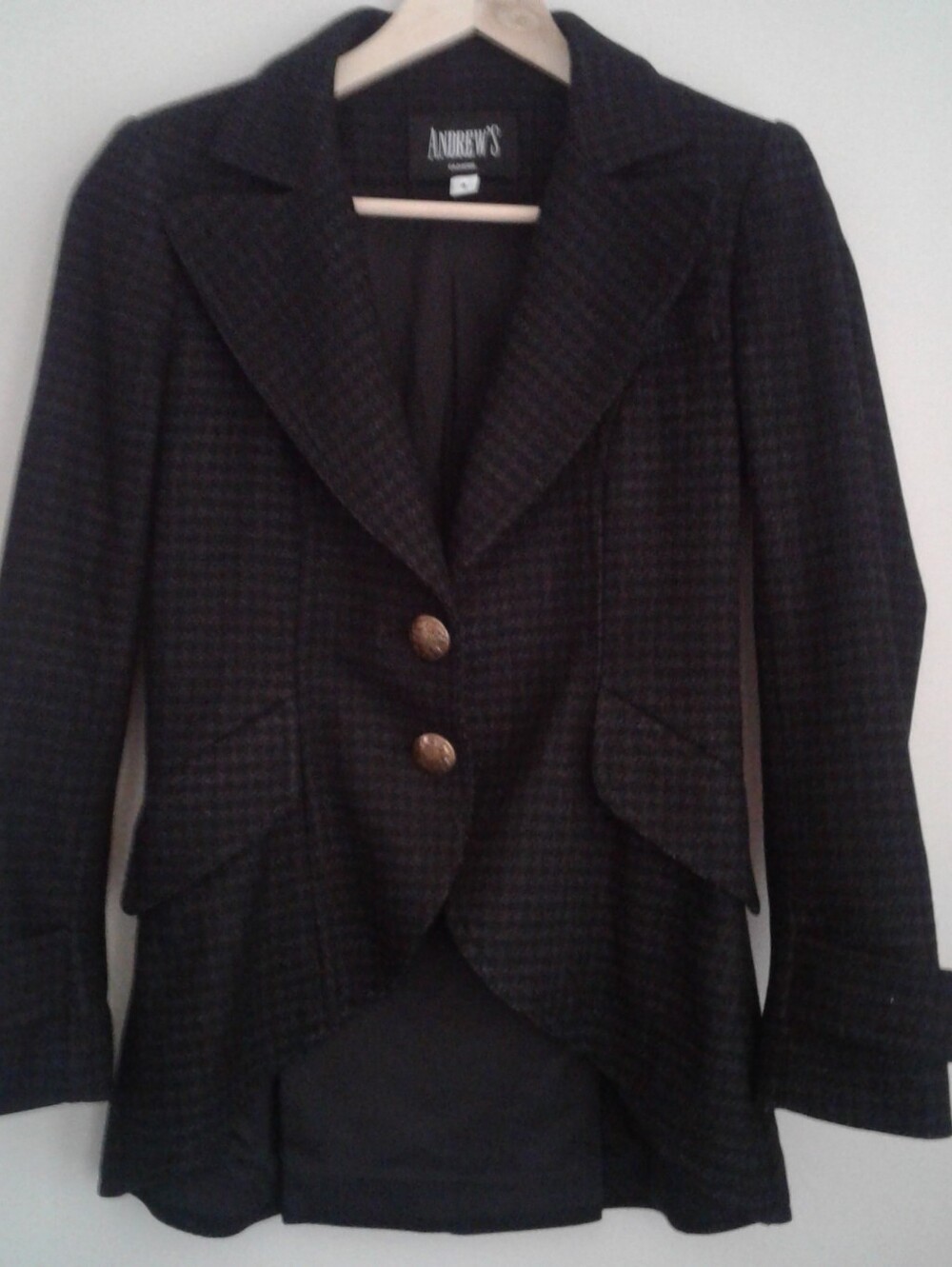 Andrew's x Smythe Black Houndstooth Tailored Wool Jacket Size 4